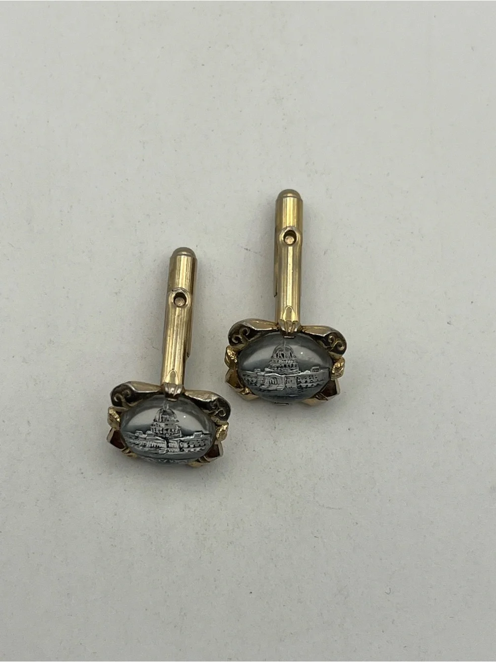 Washington DC Capitol Building reverse painting gold tone cufflinks vintage